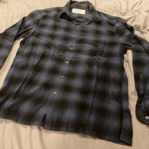 Abercrombie & Fitch Flannel Shirt plaid navy black mens Small